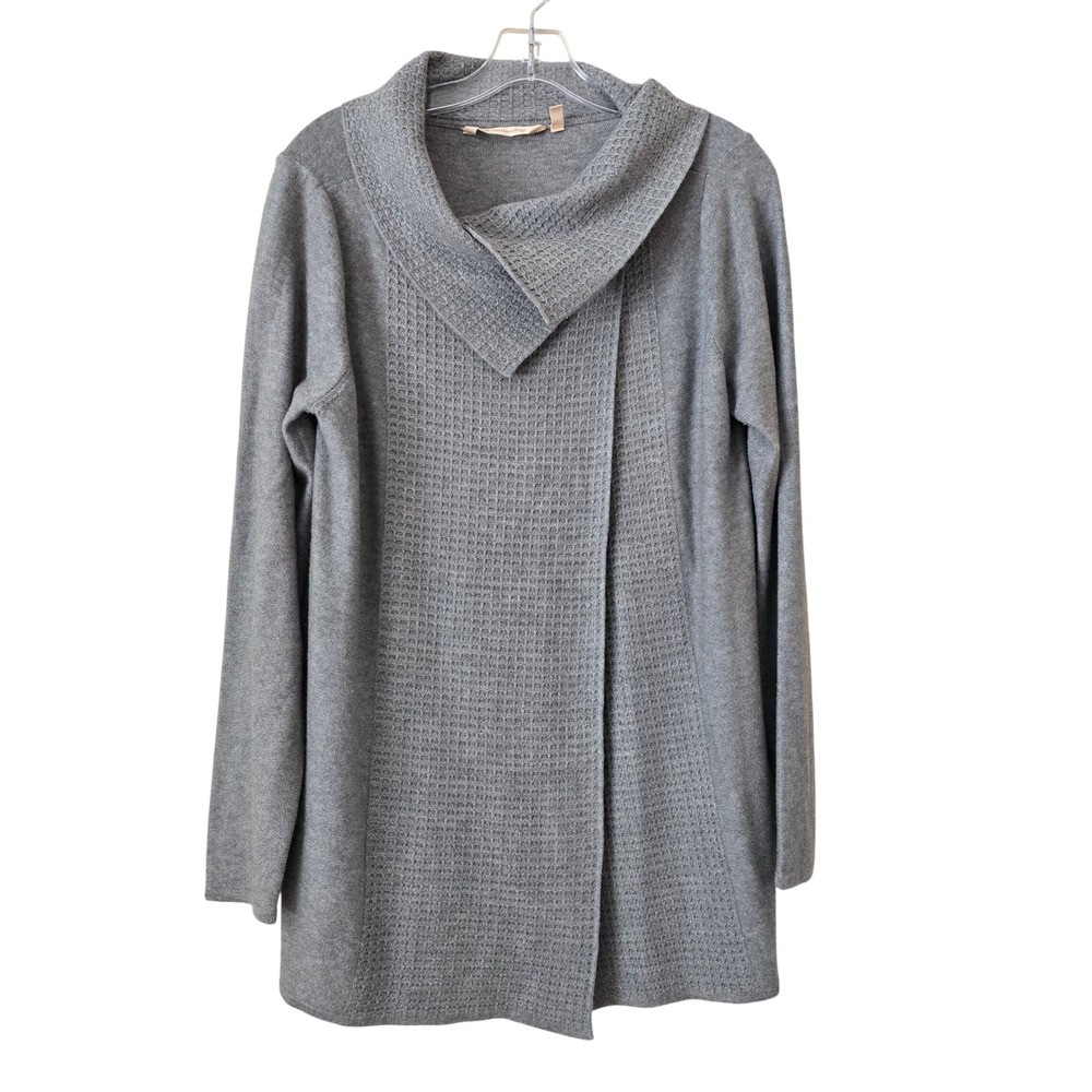 Soft Surroundings Grey‎ Knit Asymmetrical Crossover Cowl Neck Cardigan Sweater M